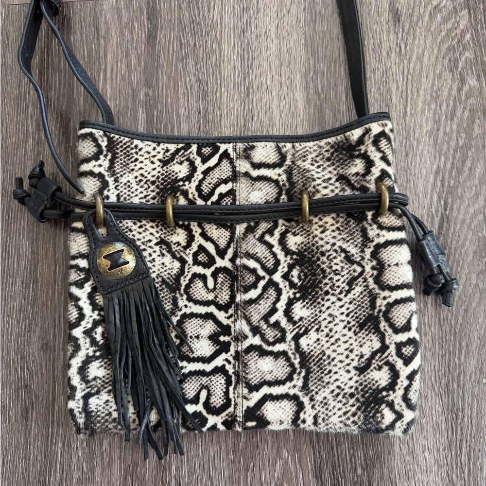 Frye Black and Cream Snake Print Crossbody Bag